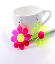 New Acrylic Dangle Earrings Hyperbole Clear Neon Green Pink Flower Earring for Grils Kids Women Fashion Accessories5450177