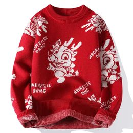 Men's Sweaters Men's Chinese Style Autumn and Winter Dragon Embroidery Design Round Neck Casual Fashion Pullover Long-sleeved Sweater 231212