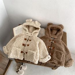 Down Coat Winter Kids Parkas Girls Cartoon Bear Fur Thicken Lining Boys Hooded Jacket Children