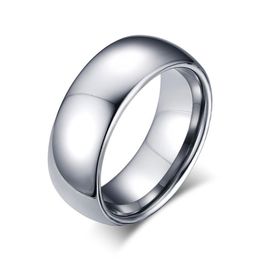 8mm Tungsten Steel Silver Plain Wedding Band Simple Promise Rings Engraving306b