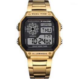 Wristwatches Men'S Square Analogue Digital G Shok Watches Stainless Steel Men Bracelet Watch Gshock 50m Waterproof Outdoor Mult208B