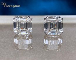 Vinregem 100 925 Sterling Silver Emerald Cut G Created Moissanite Diamonds Gemstone Earrings Ear Studs Fine Jewelry Whole 2104131292