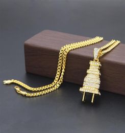 Mens Fashion Hip Hop Necklace Gold Cuban Link Chain Iced Out Plug Pendant Necklaces For Men201f8040614