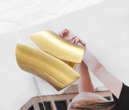 Bangle Bracelet Exaggerated Fashion Asymmetrical Wide Edge Brushed Alloy Gold Opening Metal Texture Bracelets Personality Spring C4553374