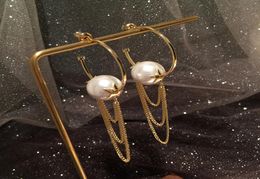 Lovely cute star fashion stylish luxury designer pearl circular chain tassel stud earrings for woman s925 silver post7815587