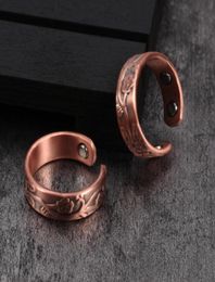 Flower Pure Copper Rings Women Magnetic 6mm Vintage Open Cuff Adjustable Ring Men Wedding Bands Energy Finger For Cluster9194371