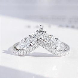 Size 6-10 Luxury Jewellery Real 925 Sterling Silver Crown Ring Full Marquise Cut White Topaz CZ Diamond Moissanite Women Wedding Ban2805