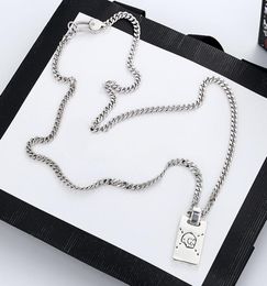 Europe America Retro Men Lady Women Silver Plated Long Chain Necklace With Engraved G Initials Skull Ghost Spectre Square9711414