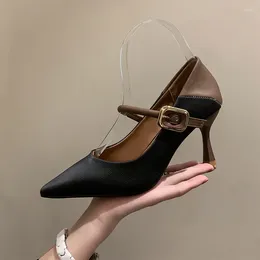 Dress Shoes Women's Vintage Mary Jane Non-slip Pointed Toe Pumps Buckle Comfortable Lightweight High Heels Saltos Alto Feminina