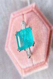 GZ Brazilian Paraiba Tourmaline Gemstones Women genuine 925 Sterling Silver White Rhodium Ring for engagement Size 4 10 2103307789946