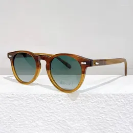 Sunglasses Japanese TVR505 Vintage Amber Colour Round Type For Men And Women Hand Made Retro Thicken Acetate Solar Glasses