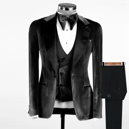 Men's Suits Black Wedding Sutis Formal Man Tuxedos Satin Lapel Velvet Jacket Vest Pants 3 Pieces Groom Tailor-Made Fit Slim Clothing