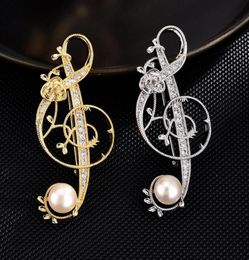 Pins Brooches Elegant Retro Freshwater Pearl Brooch Pin Collar Clothing Accessories Zircon Men039s Suit Musical Note Luxury Je1818872