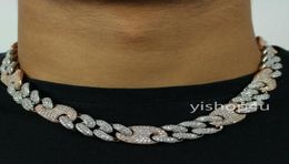 20mm Iced Cuban Oval Link Diamond Chain Necklace Bracelet 14K Two Tone Rose GoldWhite Gold Cubic Zirconia Jewellery Mariner Cuban 4794264