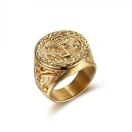 Vintage Punk Stainless Steel Ring Anchor Pattern Ring Face for Adult High Quality Male Jewelry207t