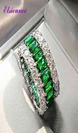 ELSIEUNEE 100 925 Sterling Silver Created Moissanite Emerald Gemstone Ring for Women Anniversary Cocktail Party Fine Jewellery 21031810442