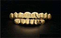 Dental Mens Gold Grillz Teeth Set Fashion Hip Hop Jewelry High Quality Eight 8 Top Tooth Six 6 Bottom Grills Drop De4251523