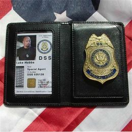 Pins Brooches Movie The Fast And Furious Metal DSS Badge Pin & ID Cards Genuine Leather Case Holder Wallet 11 Gift Cosplay Colle272T