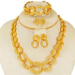 Dubai gold Jewellery sets Arab Necklace Bracelet earrings ring set African women bridal wedding Gift Ethiopian collares jewellery 20236i