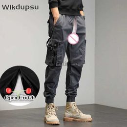 Men's Pants Mens Cargo Hip Hop Punk Open Crotch Pants Casual Zippers Joggers Street Tactical Military Outdoor Sexy Trousers Plus Size YQ231214