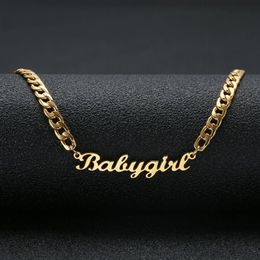 Lovely Gift Gold Colour Babygirl Name Necklace Stainless Steel Nameplate Choker Handwriting Signature Necklace For Girl2800