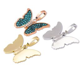 Hip Hop Diamond Stone Charm Butterfly Pendants Necklace Jewellery 18K Real Gold Plated Men Women Lover Gift3104284