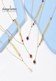 Pendant Necklaces CHANGE BETTER Charms Semi Precious Stone Stainless Steel Leaf Stitching Necklace Accessories For Women Jewellery B1403911