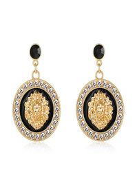 Hip Hop Lion Head Charm Stud Earrings Gold Colour Alloy Crystal Black Enamel Basketball Wives Costume Jewelry4254192