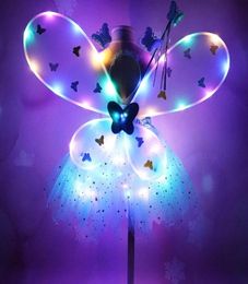 Girl LED Butterfly Wings Set with GlowTutu Skirt Fairy Wand Headband Fairy Princess Light Up Party Carnival Costume 28T9102137