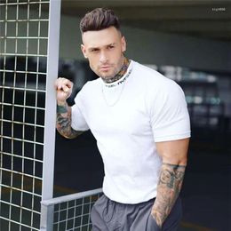 Men's Suits A2660 Gyms T-shirt Men Short Sleeve Cotton Casual Slim T Shirt Male Fitness Bodybuilding Workout Tee Tops Summer