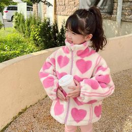 Down Coat Winter Casual Warm Baby And Girls Lovely Contrast Full Zip Thick Cashmere Fleece Jackets Kids Children Outfit Tops 2-8 Yrs
