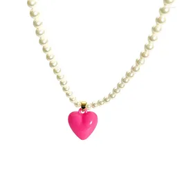 Pendant Necklaces Candy Colour Heart Pendent Pearl Necklace Gold Plated For Women Summer Holiday