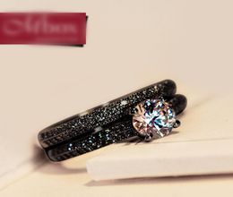 Vintage Female Crystal Round Wedding Ring Set Fashion Black Gold Bridal Engagement Ring Promise Zircon Stone Rings For Women7040036
