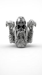 Men039s Stainless Steel Punk Bearded Skull Ring Motorcycle Biker Band Rings9196267