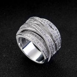 Vecalon Cross Female Ring Pave setting 5A Zircon Cz Wedding Rings for Women 10KT White Gold Filled Engagement Band Gift194h