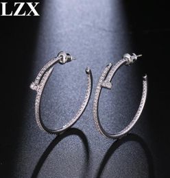 LZX New Trendy Big Round Loop Earring White Gold Color Luxury Cubic Zirconia Paved Hoop Earrings For Women Fashion Jewelry5342320