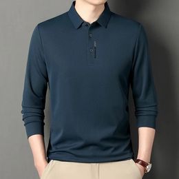 Men's Polos Spring and Autumn Men's Pullover Collar Solid Button Long Sleeve Polo Shirt T-shirt Embroidered Bottom Fashion Formal Tops 231212