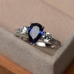 Romantic and lovely natural sapphire born in standard Sterling Silver Bridal Princess Wedding Engagement Ring Size 6-10289r