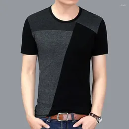 Men's T Shirts Korean Fashion Men Slim Cotton T-shirt Summer Short Sleeve Basic Male Clothing Cootrast Colour Vintage Big Size Casual Tops