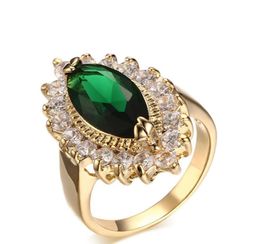 Teardrop Shaped Women Ring Inlaid Green Crystal 18k Yellow Gold Gilled Elegant Lady Girlfriend Finger Band Ring Gift Size 85684727