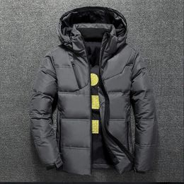 Men s Jackets 2023 Winter White Duck Down Jacket Warm Solid Colour Hooded Coat Thick Parka Male Outdoor Outerwear 231212