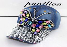 2019 Fall Baseball Cap Women Full Crystal Colourful Big Butterfly Hat Denim Bling Rhinestone Snapback Caps Casquette Summer Hats C01257708