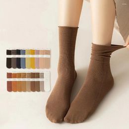 Women Socks 5 Pairs/Lot Long Cotton Breathable Four Season Solid Colour Sports Girl Casual Simple Thick Winter Comfortable