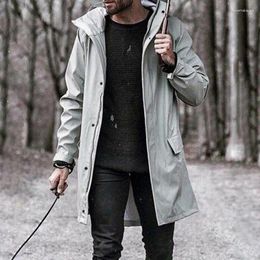 Men's Trench Coats Men Solid Loose Cardigan Outdoor Windbreaker 2023 Autumn Winter Coat Long Sleeve Turn-down Collar Hooded Large