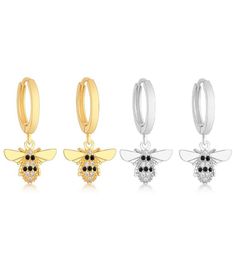 925 Sterling Silver Gold Color Honey Bee Mix Black Zircon Plain Hoop Earring For Women Ear Piercing Pendientes21844988292