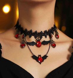 Gothic Jewellery Red Bat Halloween Necklace Lace Choker for Women Nightmare Before Christmas Black Layered 2021275r7861640