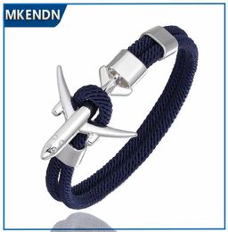 MKENDN Fashion Aeroplane Anchor Bracelets Men Charm Rope Chain Paracord Bracelet Male Women style Wrap Metal Sport Hook X07064588814