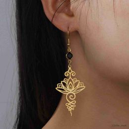 Charm Skyrim Unalome Lotus Flower Dangle Earrings Stainless Steel Yoga Buddhism Pendant Drop Earring Spiritual Jewellery Gift for Women R231213