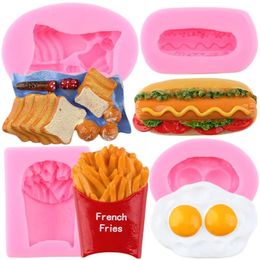 Baking Moulds Bread Potato Chip Hamburger Egg Silicone Mould Fondant Cake Decorating Tools Soap Resin Clay Moulds Candy Chocolate Gumpaste Mould 231213