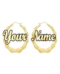 Customizable Customise Name Earrings Bamboo Style custom hoop Earrings With Statement Words CJ1911161944148